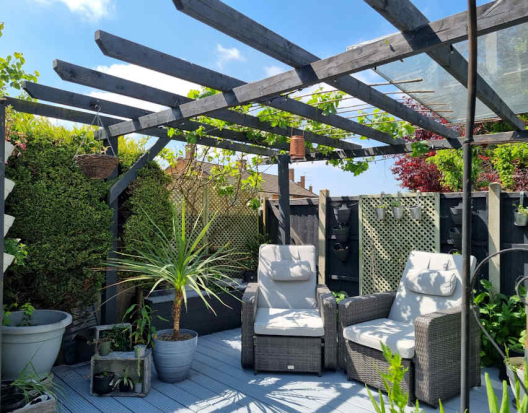 Pergola erected and decking laid